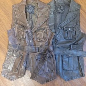 Two Faux Leather Vests | Size medium | Gray and Brown